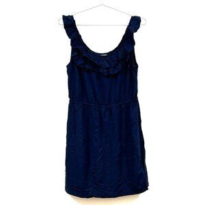 BISOU BISOU Dress Womens 10 Navy Mini Ruffle Strap Scoop Neck Elastic Waist